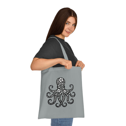 Floral Octopus Silhouette Tote Bag