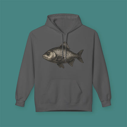 Vintage Etching Fish Fleece Unisex Hoodie