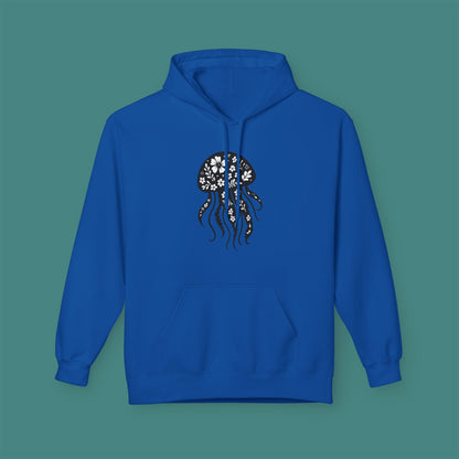 Floral Jellyfish Silhouette Fleece Unisex Hoodie