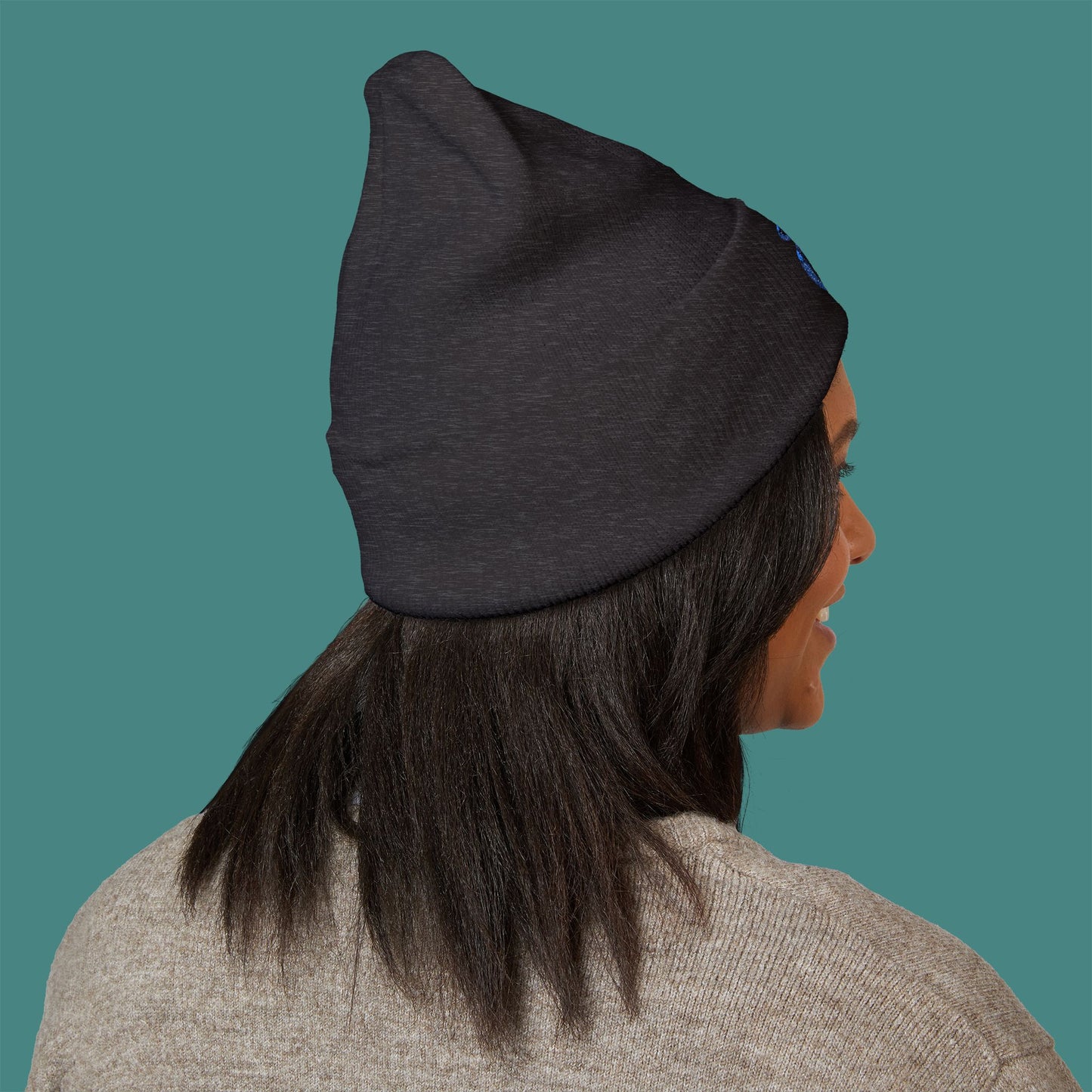 Geometric Polygon Turtle Embroidered Beanie