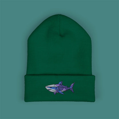 Geometric Polygon Shark Embroidered Beanie