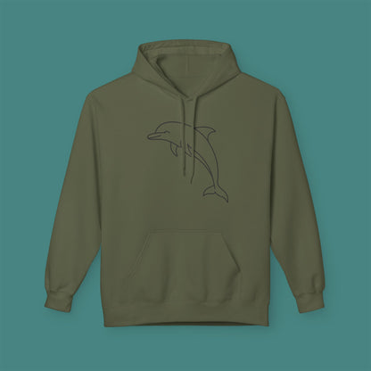 Minimalist Line Art Dolphin Fleece Unisex Hoodie