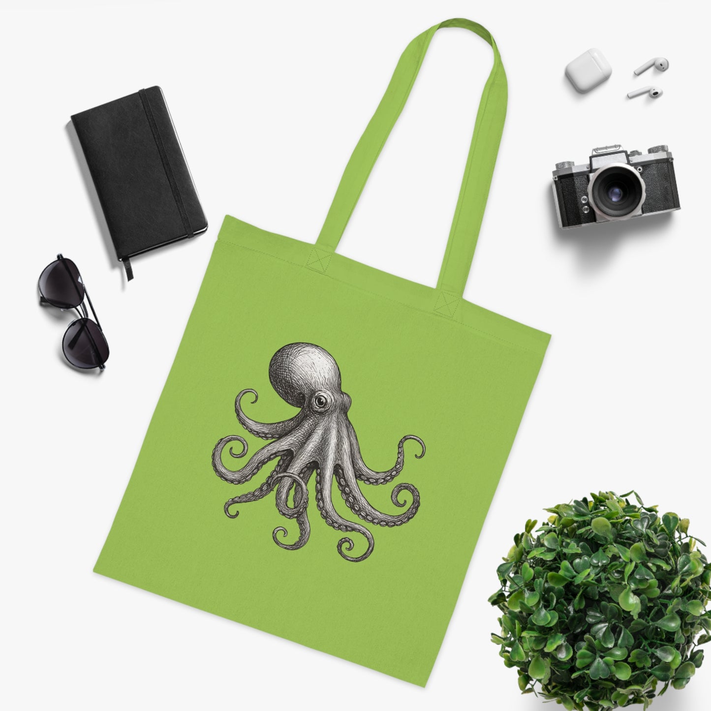 Vintage Etching Octopus Tote Bag