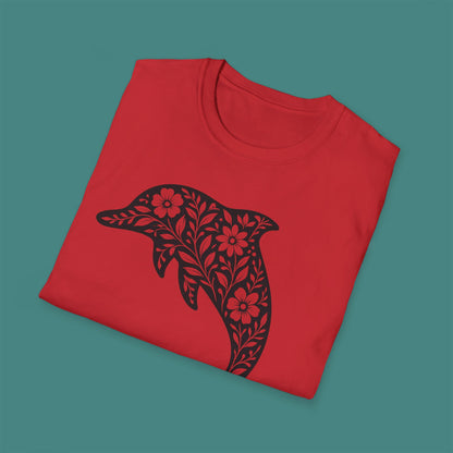 Floral Dolphin Silhouette Unisex T-Shirt