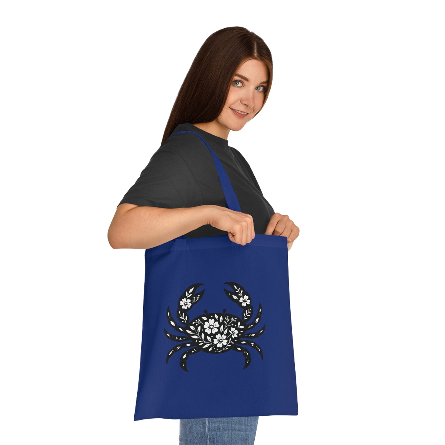 Floral Crab Silhouette Tote Bag