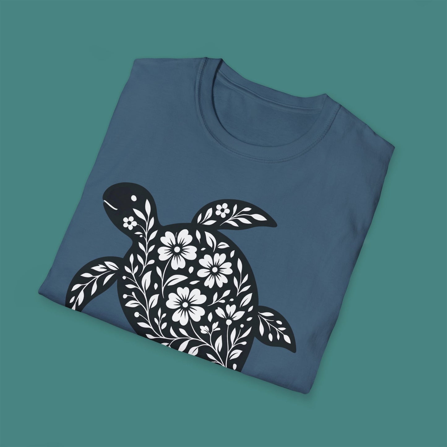 Floral Turtle Silhouette Unisex T-Shirt
