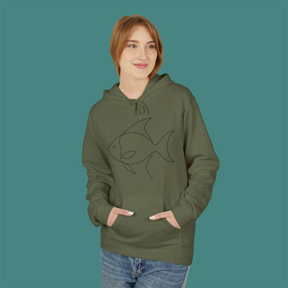 Minimalist Line Art Fish Fleece Unisex Hoodie