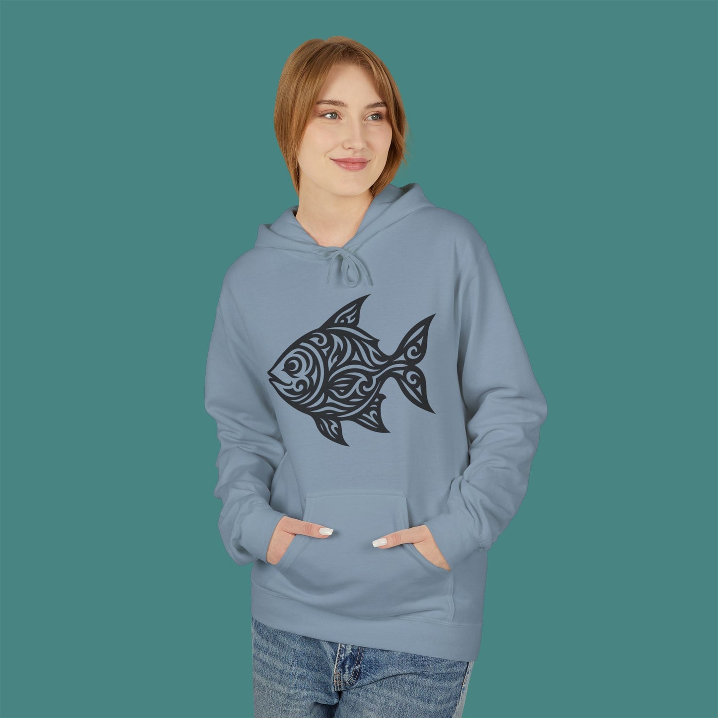Tribal Tattoo Fish Fleece Unisex Hoodie