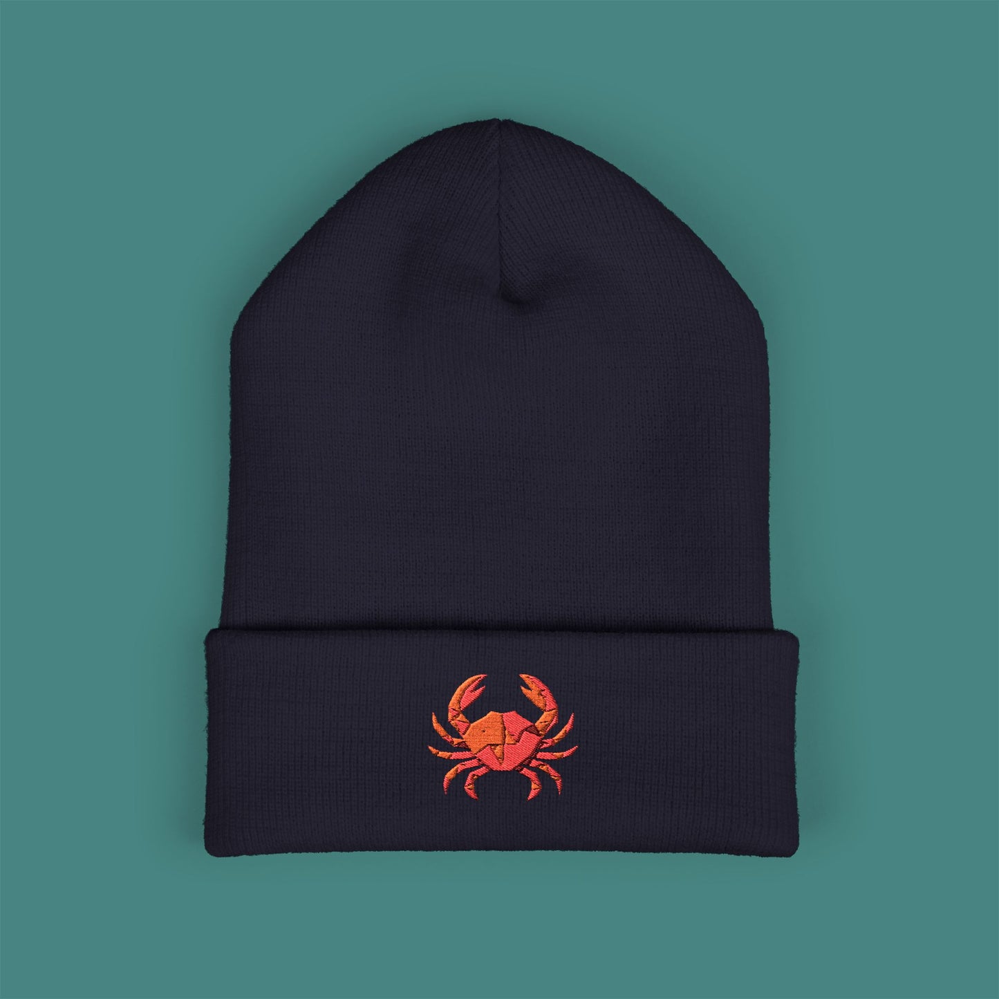 Geometric Polygon Crab Embroidered Beanie