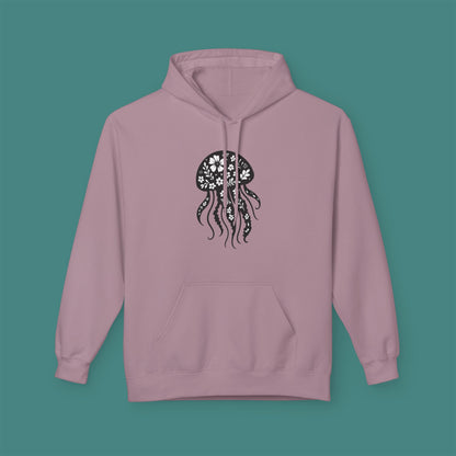 Floral Jellyfish Silhouette Fleece Unisex Hoodie