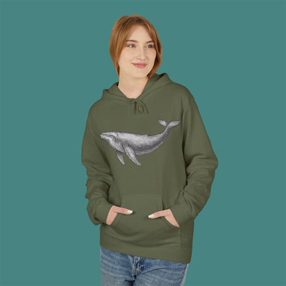 Vintage Etching Whale Fleece Unisex Hoodie