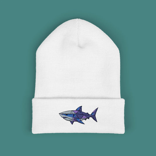 Geometric Polygon Shark Embroidered Beanie