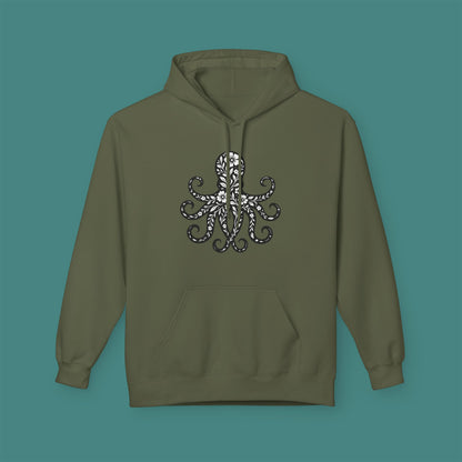 Floral Octopus Silhouette Fleece Unisex Hoodie