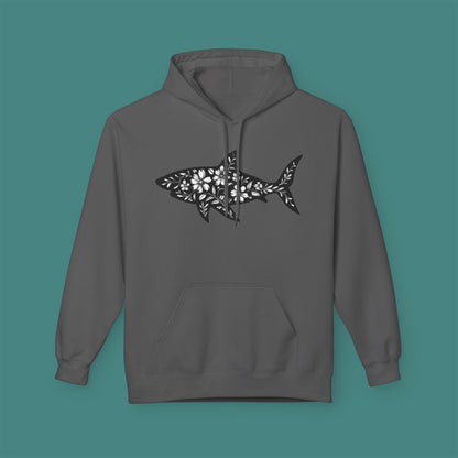 Floral Shark Silhouette Fleece Unisex Hoodie
