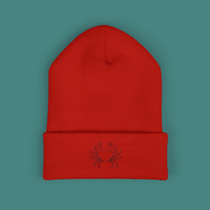 Minimalist Line Art Crab Embroidered Beanie