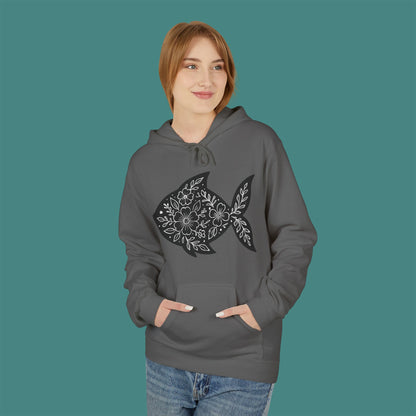 Floral Fish Silhouette Fleece Unisex Hoodie