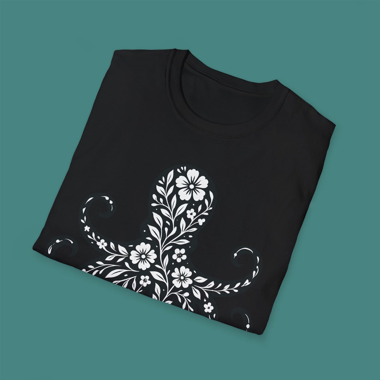 Floral Octopus Silhouette Unisex T-Shirt