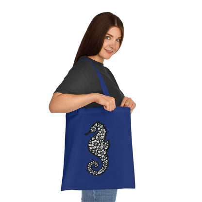 Floral Seahorse Silhouette Tote Bag