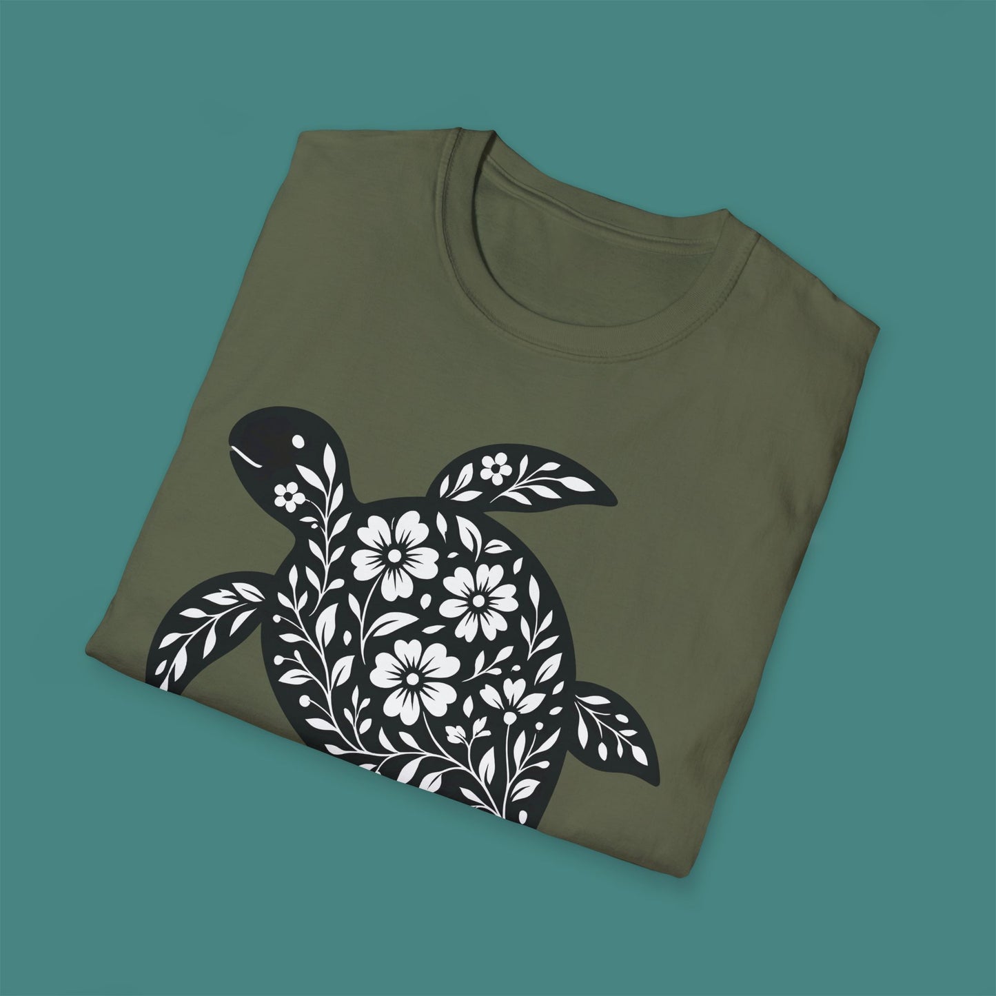 Floral Turtle Silhouette Unisex T-Shirt