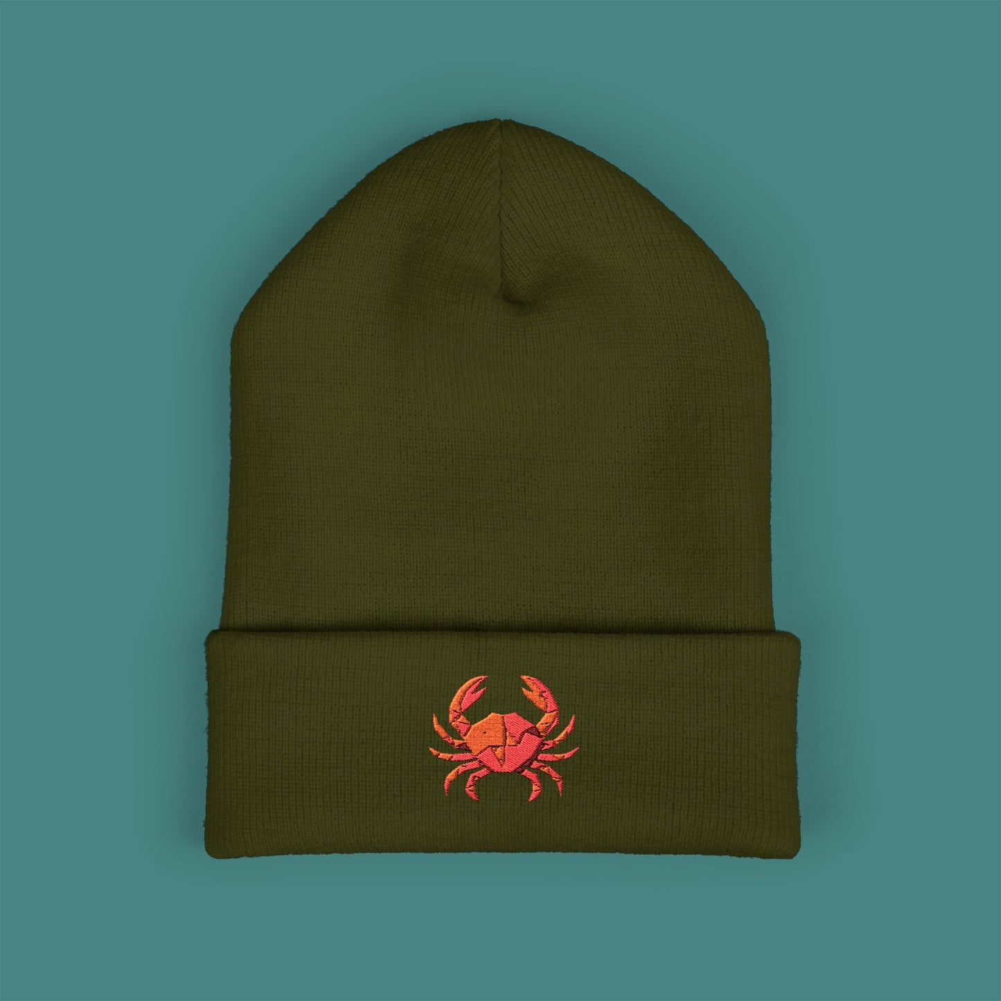 Geometric Polygon Crab Embroidered Beanie