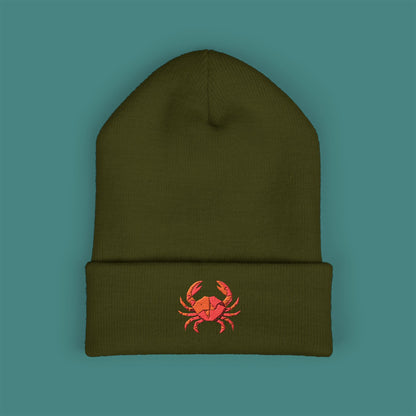 Geometric Polygon Crab Embroidered Beanie