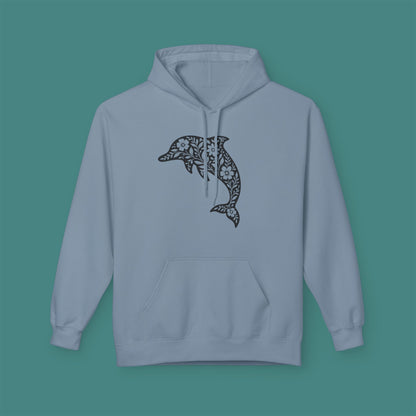Floral Dolphin Silhouette Fleece Unisex Hoodie