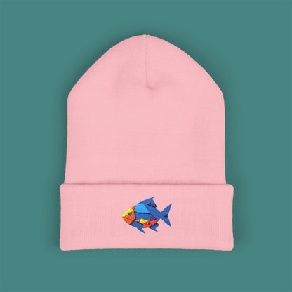 Geometric Polygon Fish Embroidered Beanie