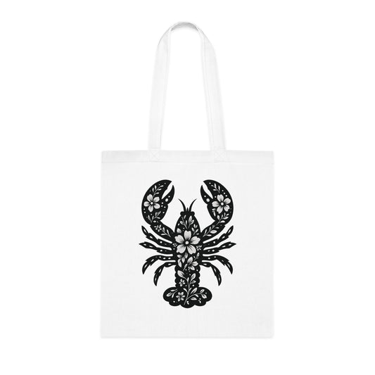 Floral Lobster Silhouette Tote Bag