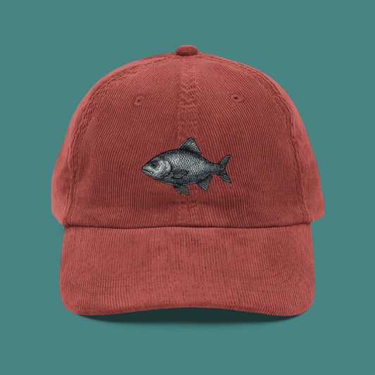 Vintage Etching Fish Corduroy Embroidered Cap