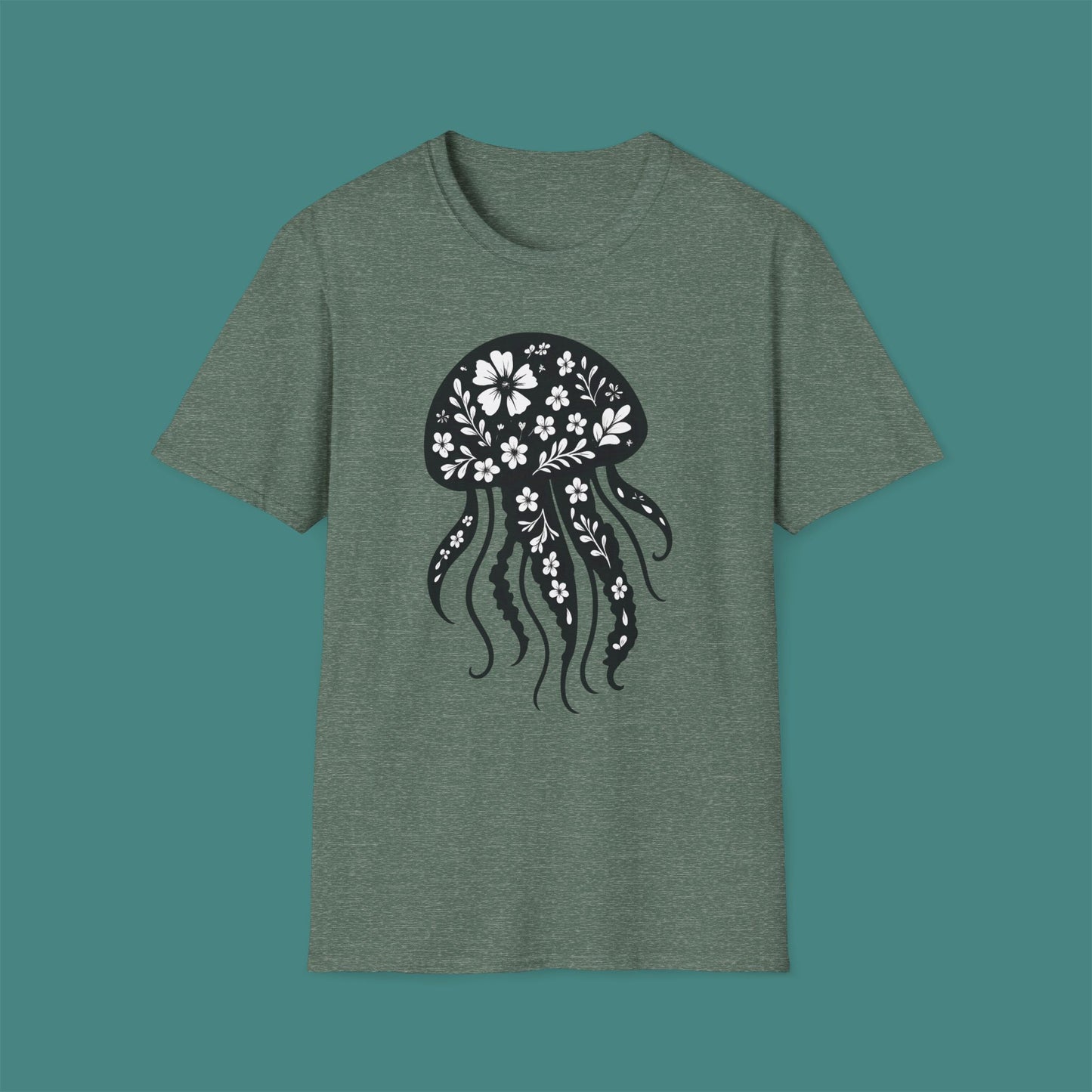 Floral Jellyfish Silhouette Unisex T-Shirt