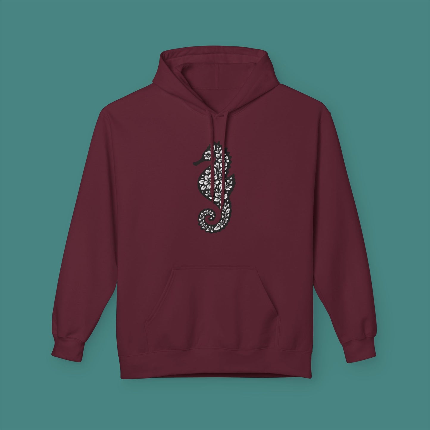 Floral Seahorse Silhouette Fleece Unisex Hoodie