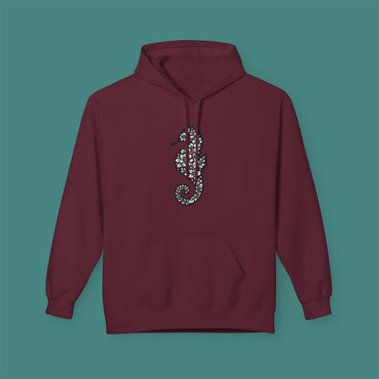 Floral Seahorse Silhouette Fleece Unisex Hoodie