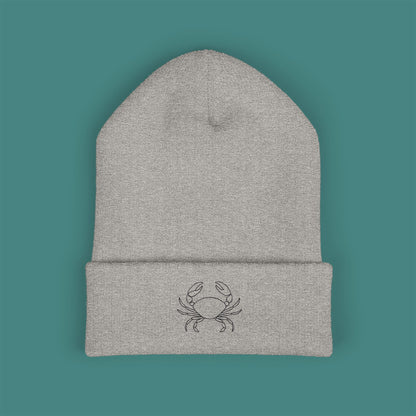 Minimalist Line Art Crab Embroidered Beanie