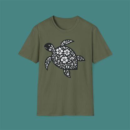 Floral Turtle Silhouette Unisex T-Shirt