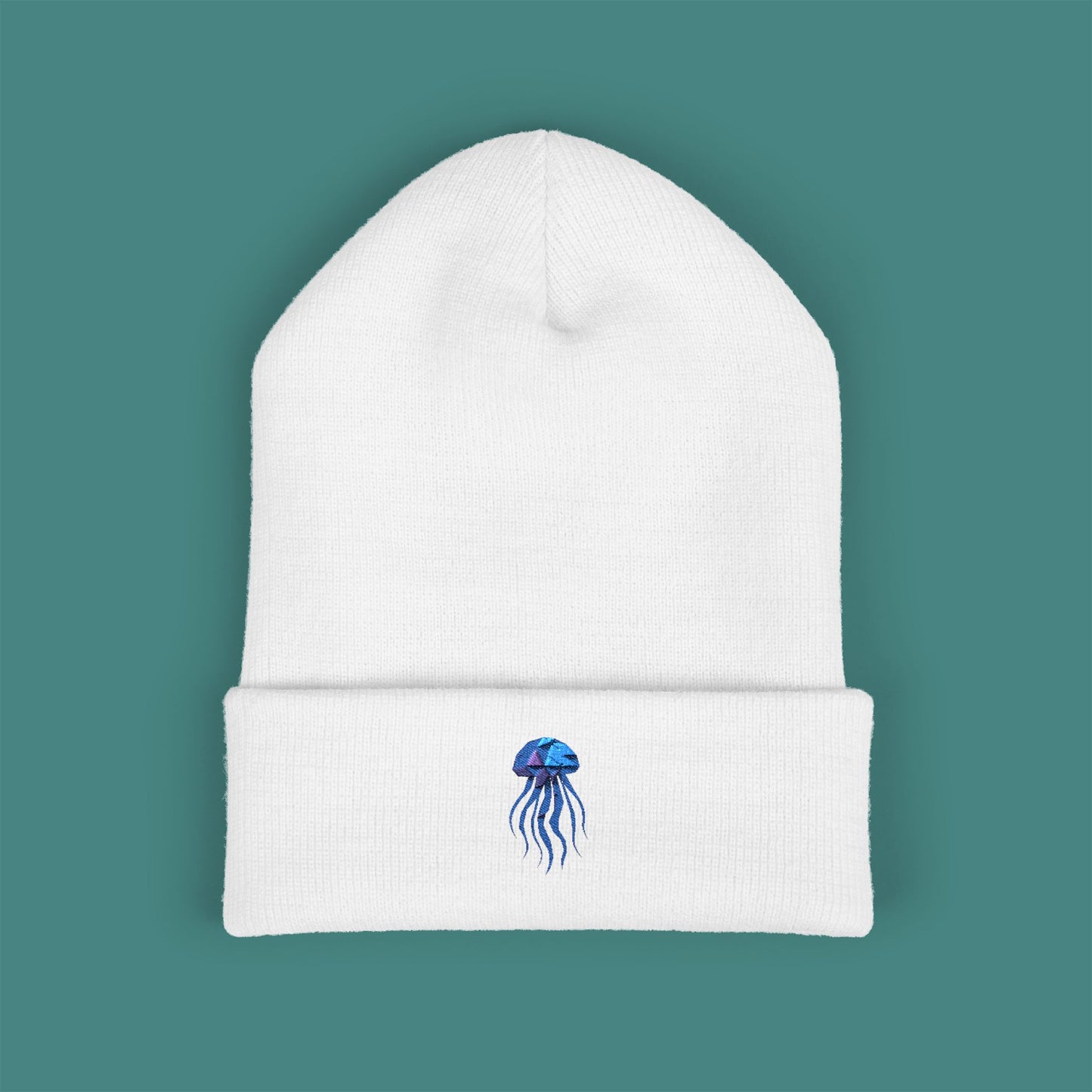 Geometric Polygon Jellyfish Embroidered Beanie