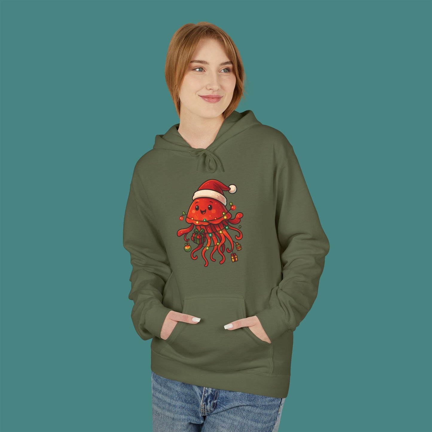 Christmas Jellyfish Fleece Unisex Hoodie