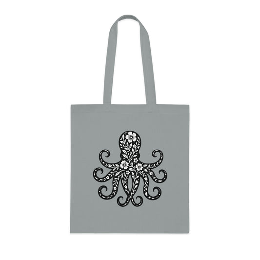 Floral Octopus Silhouette Tote Bag