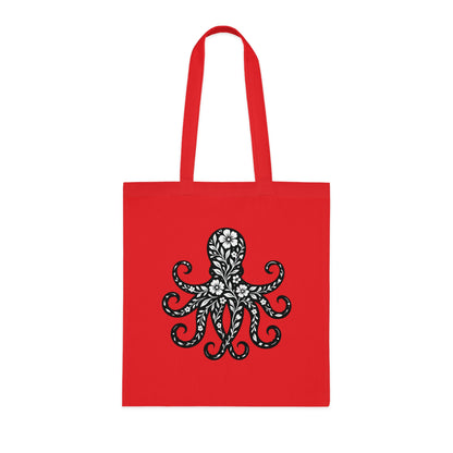 Floral Octopus Silhouette Tote Bag