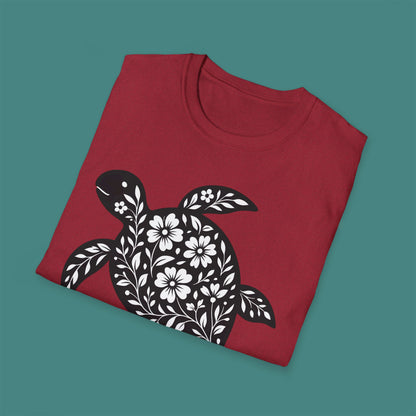 Floral Turtle Silhouette Unisex T-Shirt