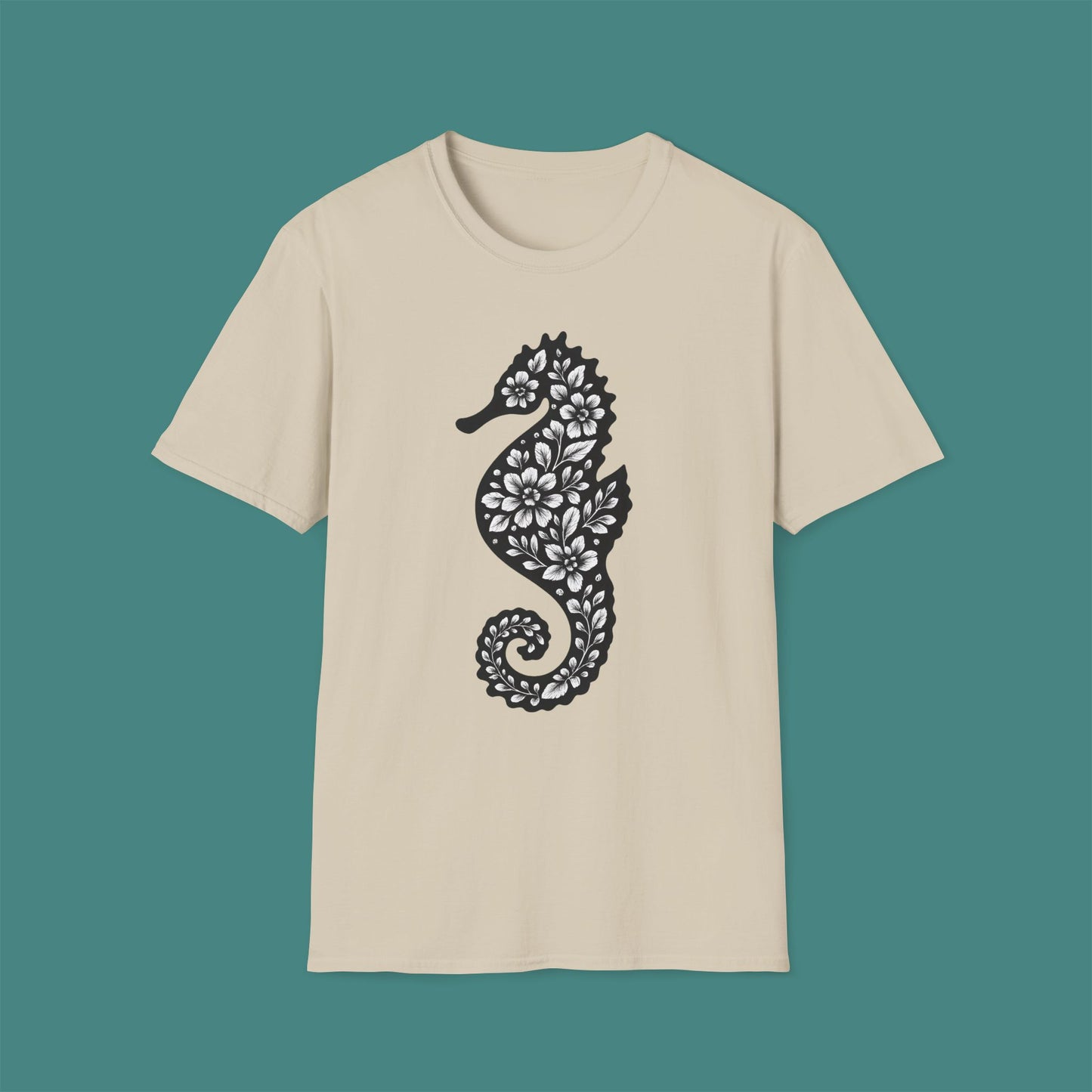 Floral Seahorse Silhouette Unisex T-Shirt