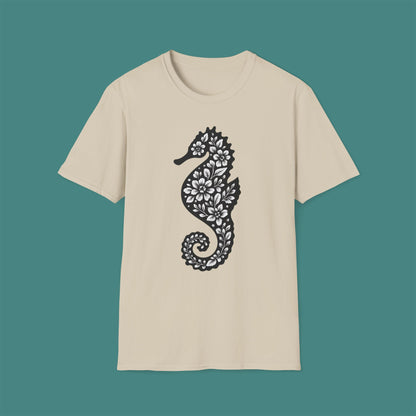 Floral Seahorse Silhouette Unisex T-Shirt