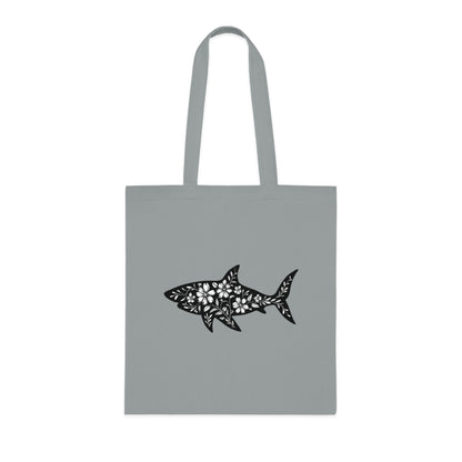 Floral Shark Silhouette Tote Bag