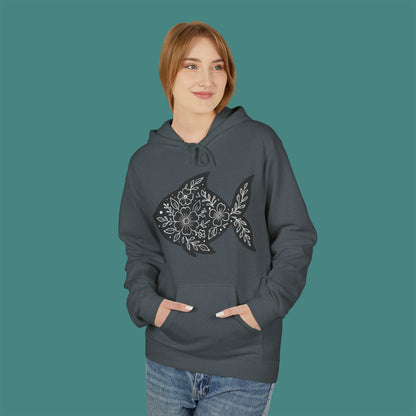 Floral Fish Silhouette Fleece Unisex Hoodie