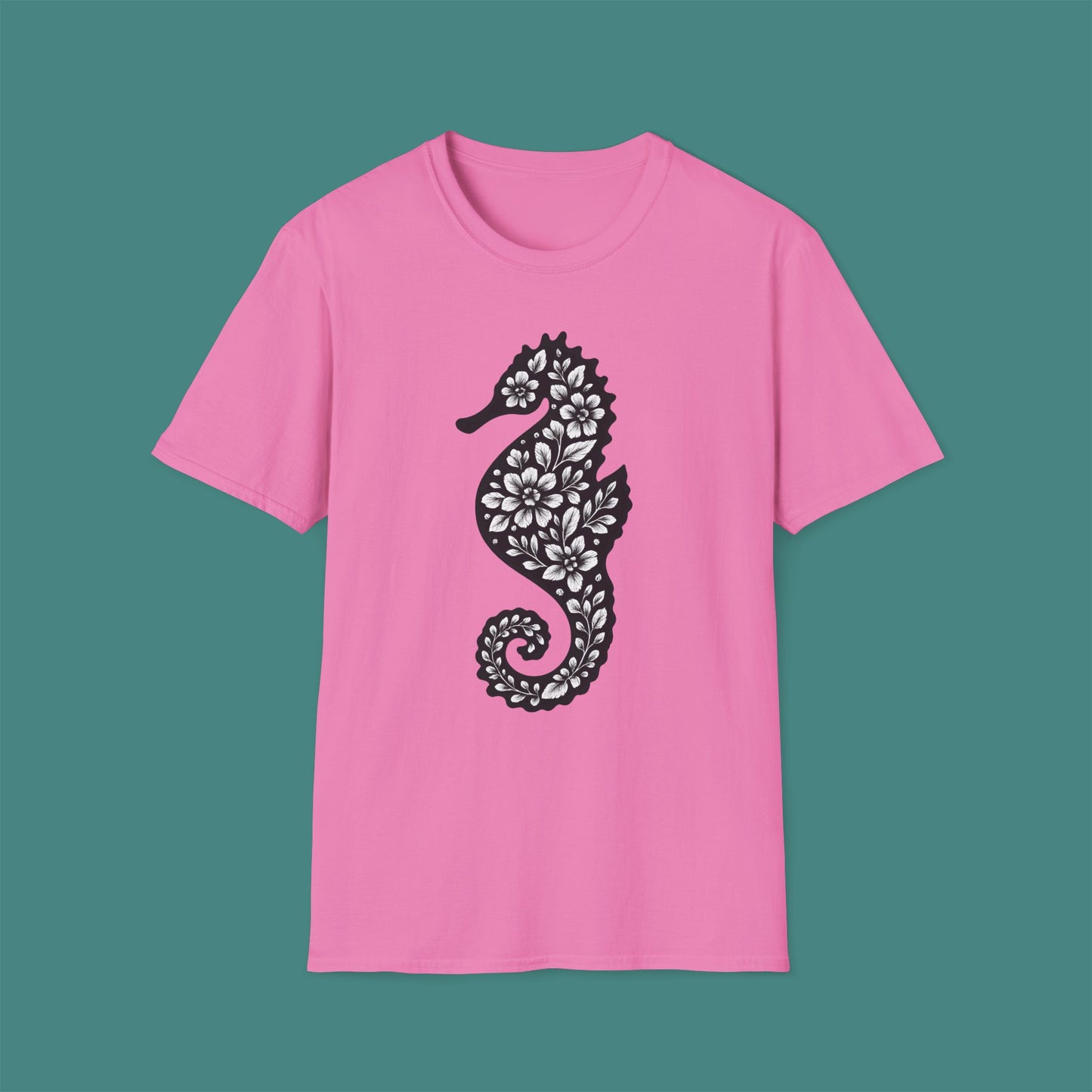 Floral Seahorse Silhouette Unisex T-Shirt
