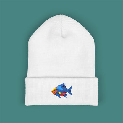 Geometric Polygon Fish Embroidered Beanie