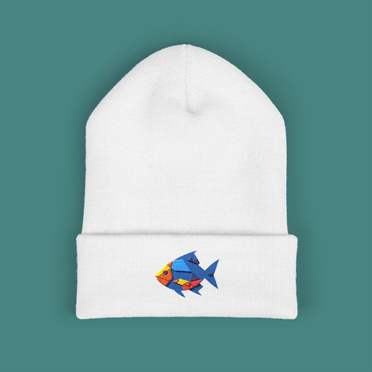 Geometric Polygon Fish Embroidered Beanie