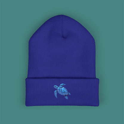 Geometric Polygon Turtle Embroidered Beanie