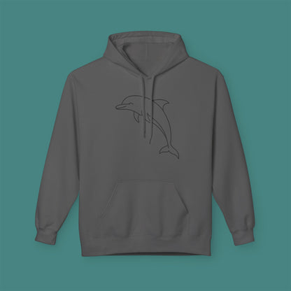 Minimalist Line Art Dolphin Fleece Unisex Hoodie