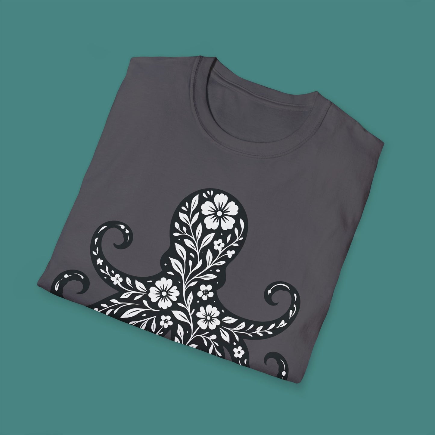 Floral Octopus Silhouette Unisex T-Shirt