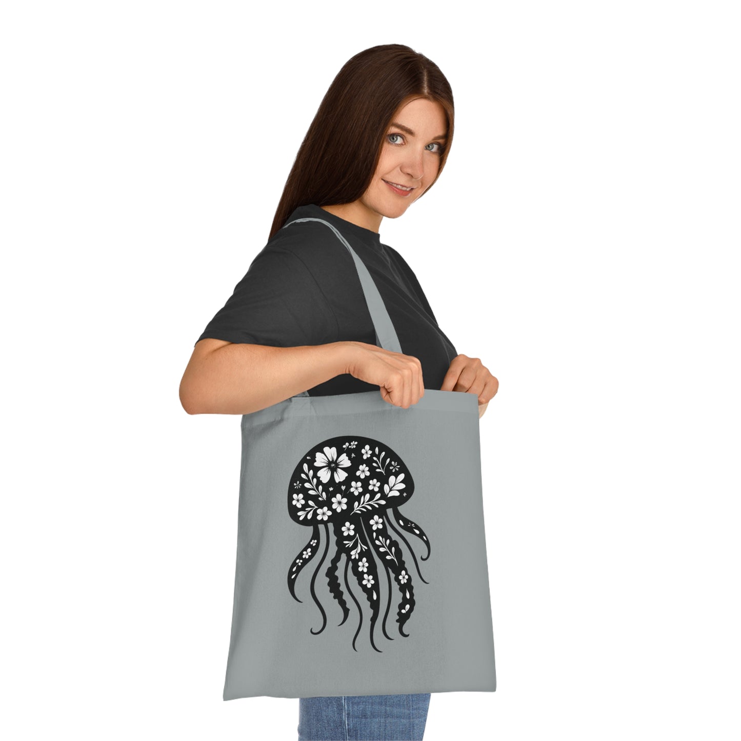 Floral Jellyfish Silhouette Tote Bag